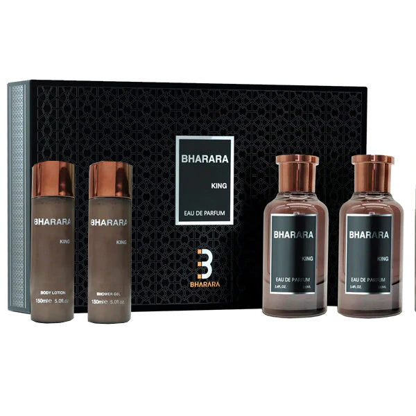 Gift Set Bharara King for Men (4pcs: Eau de Parfum, After Shave Spray, Body Lotion & Shower Gel)