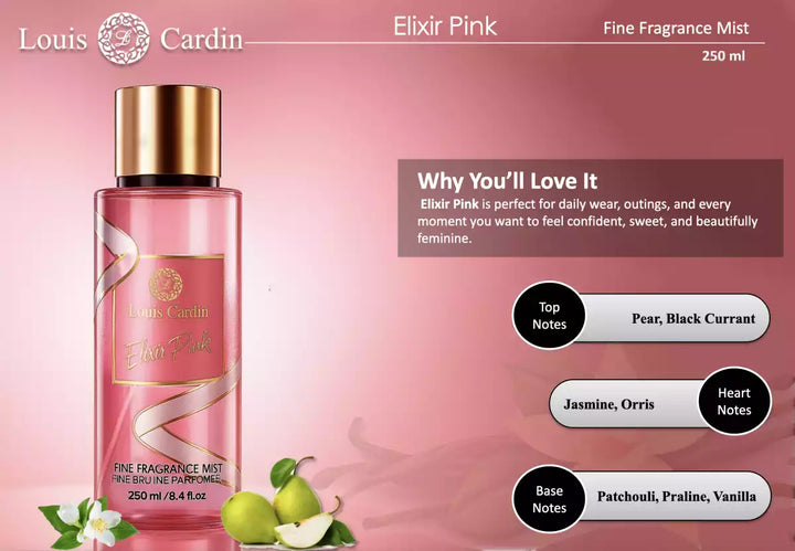 Body Mist Elixir Pink Fine Fragrance Louis Cardin 8.4oz